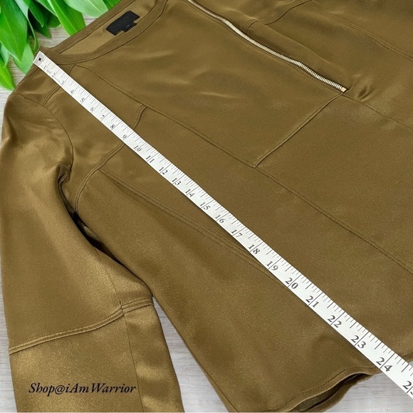 J.Crew Collection olive/brown luxe silk asymmetrical zip top *shop@iamwarrior - Picture 8 of 10